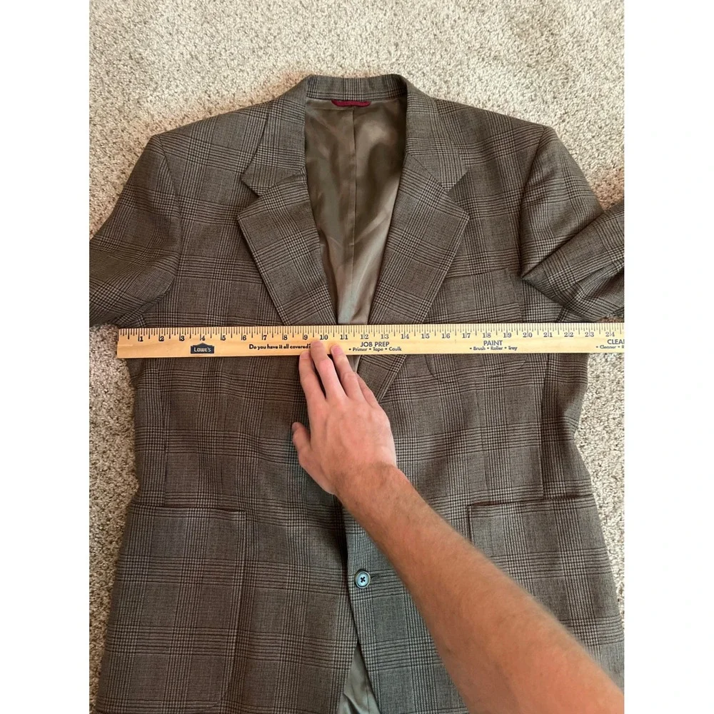 Jos A Bank Mens Suit 43R 38x30 Brown Glen Plaid 2-Piece Blazer Pleated Trousers